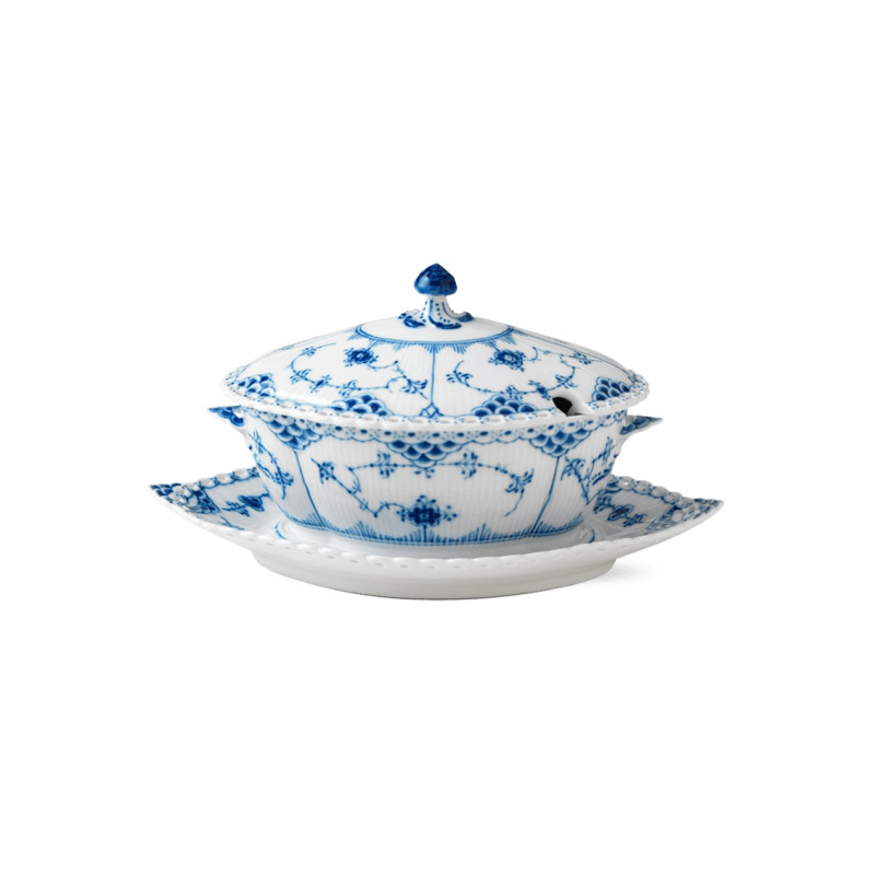 COVERED SAUCE BOAT 1017230 BLUE FLUTED FULL LACE