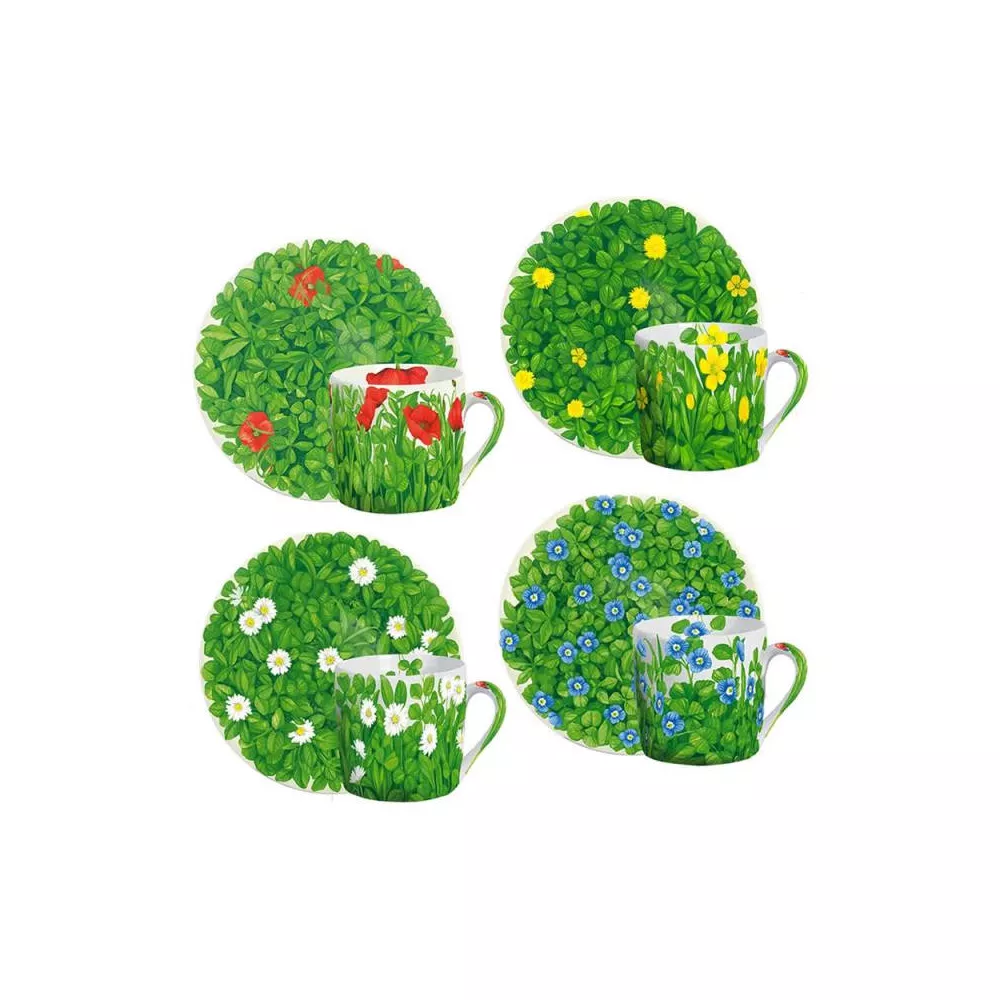 SET DI 4 TAZZE CAFFÈ CON PIATTINO ASSORTITI - PRATI ITALIANI