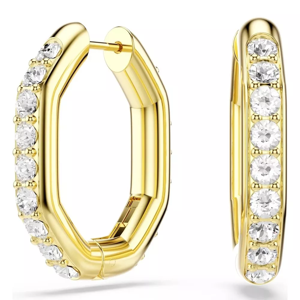 DEXTERA MINI HOOP EARRINGS, WHITE, GOLD TONE PLATED 5724584