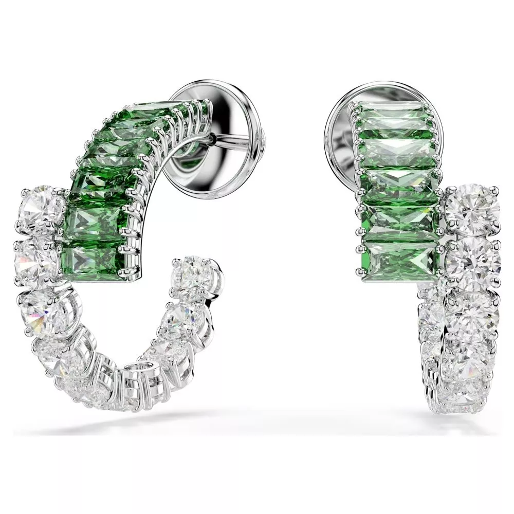 MATRIX PIERCED EARRINGS GREEN, RHODIUM PLATED 5732264