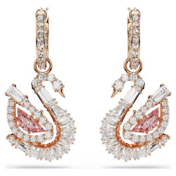 SWAN PIERCED EARRINGS PINK, ROSE GOLD TONE PLATED 5732415