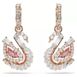 SWAN PIERCED EARRINGS PINK, ROSE GOLD TONE PLATED 5732415