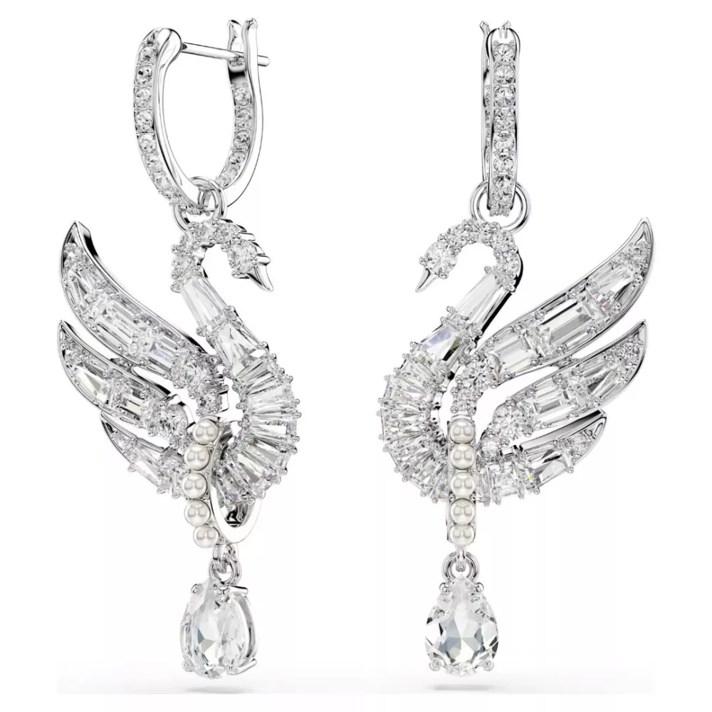 SWAN EARRINGS, WHITE, RHODIUM PLATED 5723388