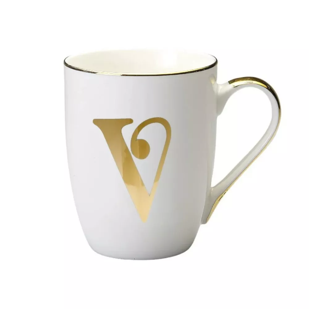 GOLD LETTER V MUG, LET01022