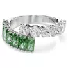 MATRIX RING, GREEN AND WHITE, RHODIUM PLATED