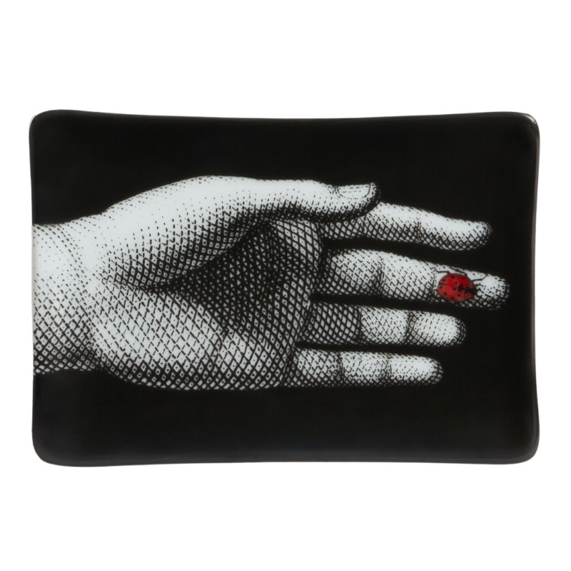 RECTANGULAR ASHTRAY, HAND WITH LADYBUG