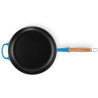 28 CM CAST IRON FRYING PAN, WOODEN HANDLE