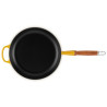 28 CM CAST IRON FRYING PAN, WOODEN HANDLE