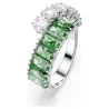 MATRIX RING, GREEN AND WHITE, RHODIUM PLATED