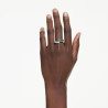 MATRIX RING, GREEN AND WHITE, RHODIUM PLATED