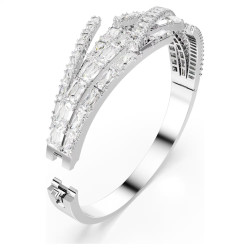 MATRIX BANGLE, MIXED CUTS, WHITE, RHODIUM PLATED