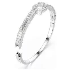 MATRIX BANGLE, BAGUETTE CUT, KNOT, WHITE, RHODIUM PLATED