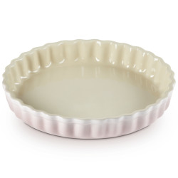 RED CHERRY FLUTED FAN DISH, STONEWARE