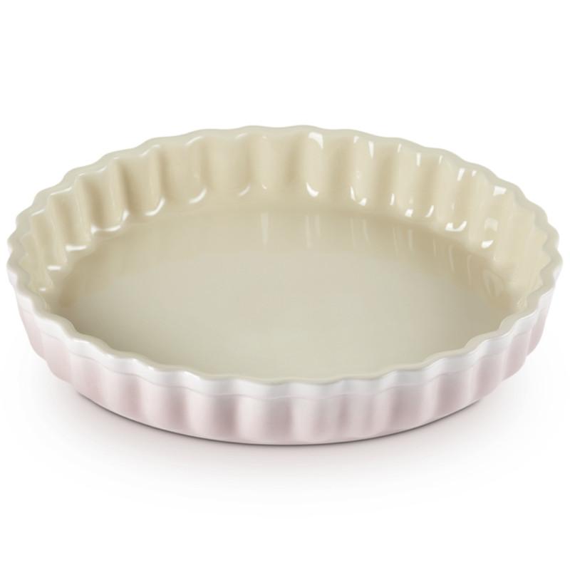 RED CHERRY FLUTED FAN DISH, STONEWARE