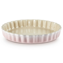 RED CHERRY FLUTED FAN DISH, STONEWARE