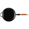 28 CM CAST IRON FRYING PAN, WOODEN HANDLE