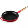 28 CM CAST IRON FRYING PAN, WOODEN HANDLE