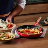 28 CM CAST IRON FRYING PAN, WOODEN HANDLE