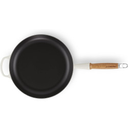 28 CM CAST IRON FRYING PAN, WOODEN HANDLE