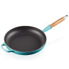 28 CM CAST IRON FRYING PAN, WOODEN HANDLE