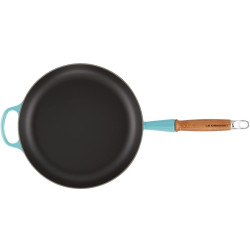 28 CM CAST IRON FRYING PAN, WOODEN HANDLE