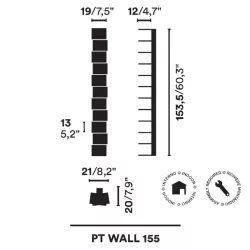 LIBRERIA A PARETE 11 MENSOLE 155 CM, PTWALL155/B NERO