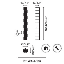 WALL LIBRARY 11 SHELVES, 155 CM BLACK PTWALL155/B