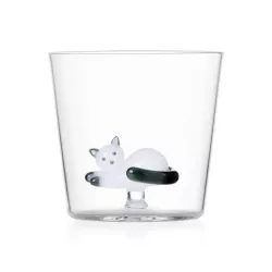 GLASS WITH WHITE CAT, GRAY...