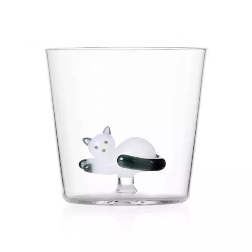 GLASS WITH WHITE CAT, GRAY TAIL 935209094