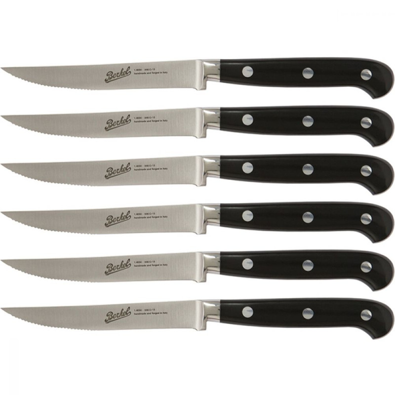 SET 6 SERRATED BLADE STEAK KNIVES, BLACK ADHOC